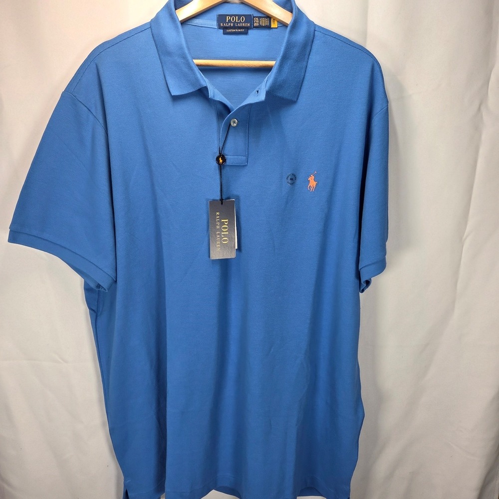 Ralph Lauren Classic SLIM Fit 2XL Polo Shirt Blue NWT Cotton Preppy
